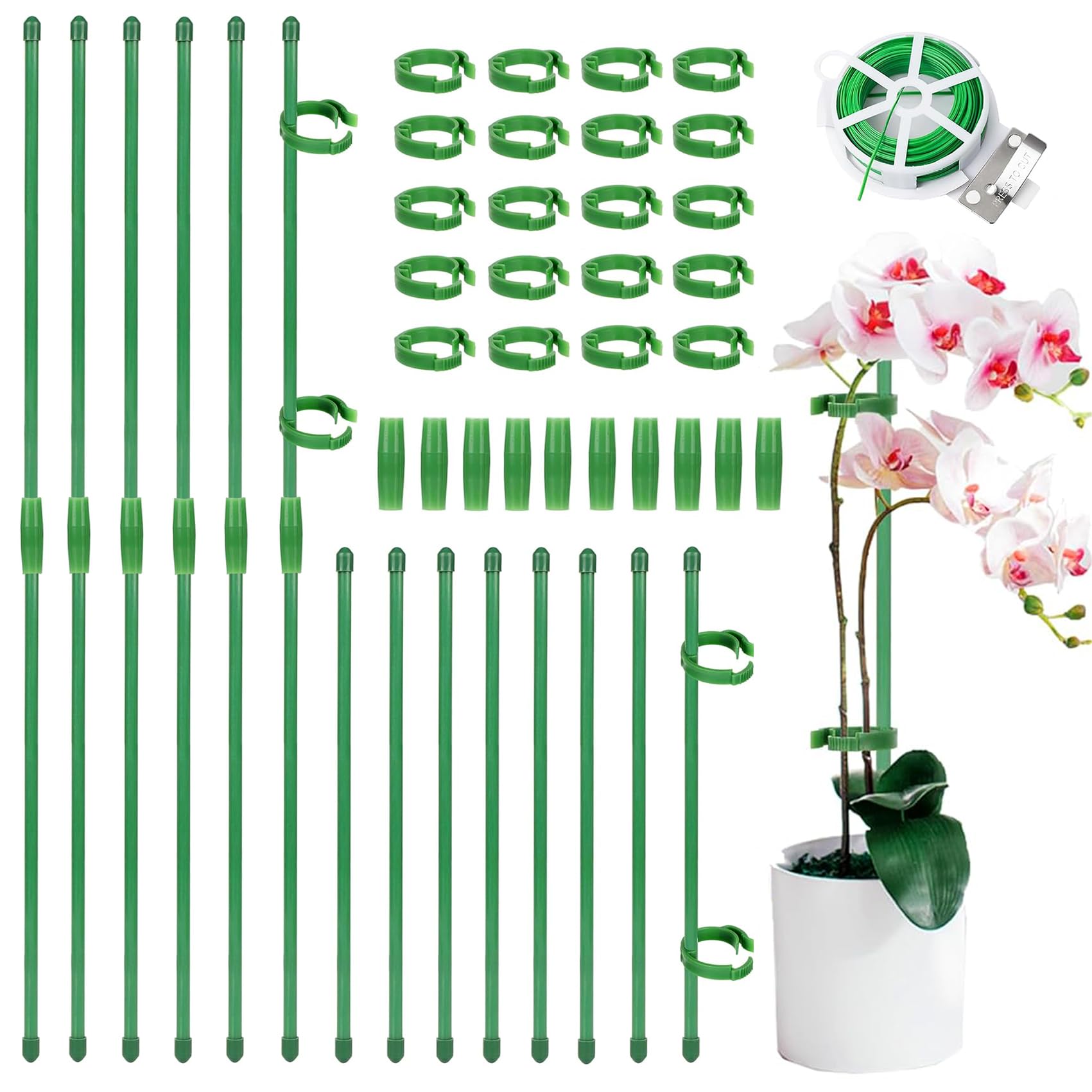 20Pcs Plant Sticks Support, 40CM & 80CM Adjustable Single Stem Plant Support Stakes, Garden Plant Sticks Support with Buckles for Indoor and Outdoor Plants, Flowers, Tomatoes