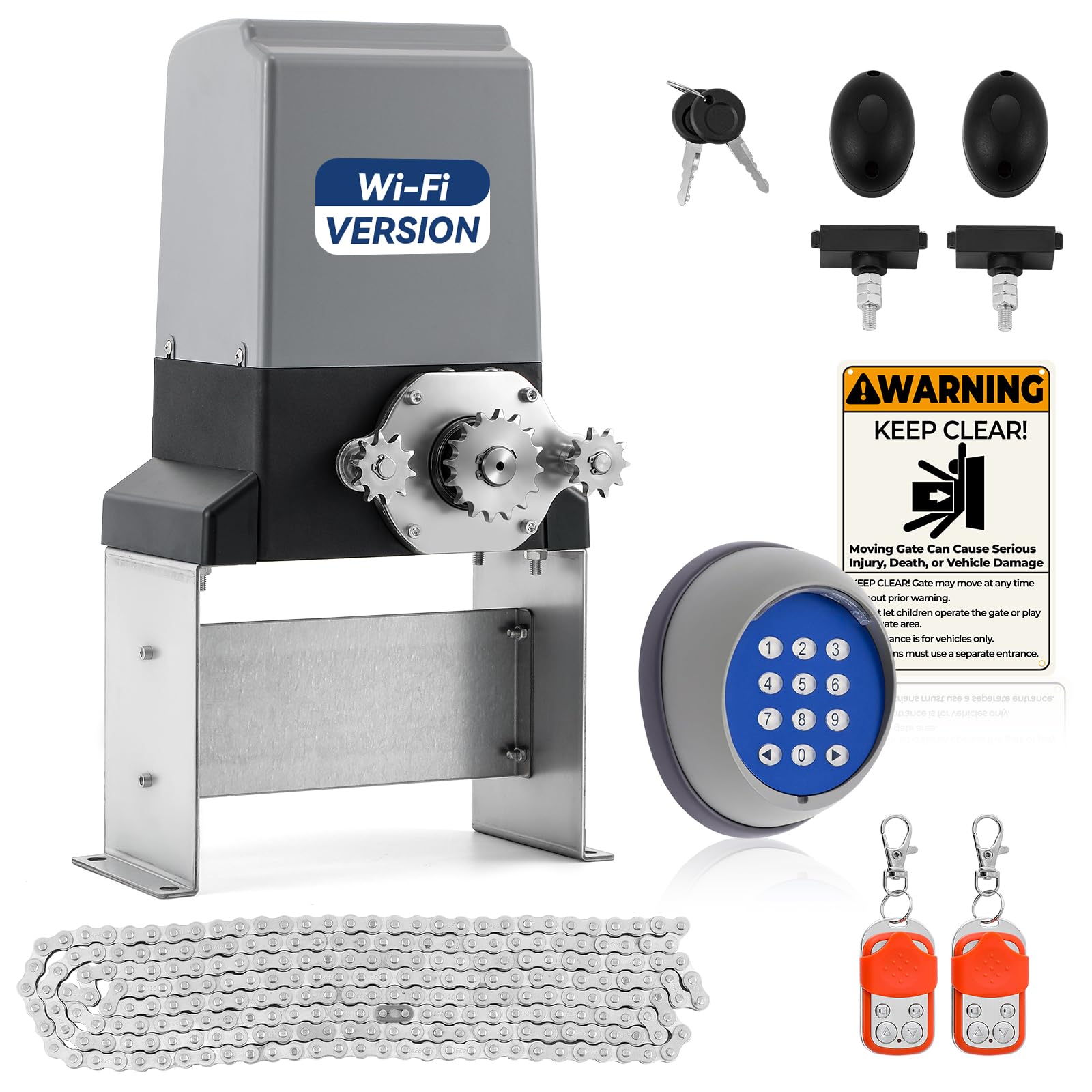 Photo 1 of 5300lbs Automatic Sliding Gate Opener Chain Drive with WiFi Remote Control, 1-5/8HP Gate Motor, Wireless Keypad Gate Operator Hardware Security System Kit for Heavy Driveway Slide Gates Up to 40 Feet