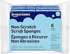 Amazon Basics Non-Scratch Dual-Sided Sponges for Nonstick Pots and Pans, Dish Scrubber, All-Purpose, 6-Pack, Packaging May Va