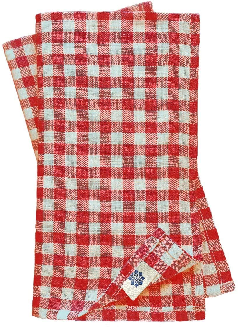 Linen & Cotton Gingham Napkins Set of 4 Estella - 100% Linen, White Red (32 x 32 cm) Rustic Checked Country Style Serviettes Cloth for Home Cottage Kitchen Dinner Table Restaurant Cafe Spring Easter
