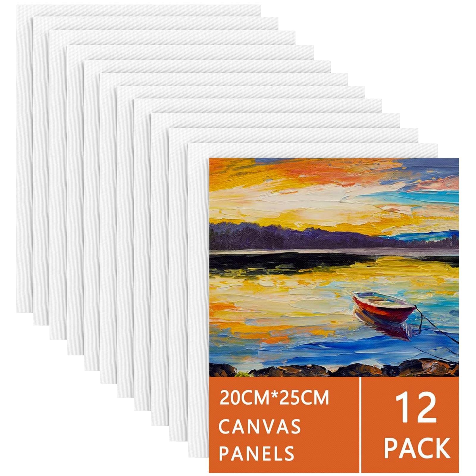 Koncci Canvas for Painting 20x25 cm-12 Packs 3 MM Cotton Blank Art Canvases Panels, Pre-Stretched Canvas Board, for Acrylic, Oil Painting Wet Art Media Projects