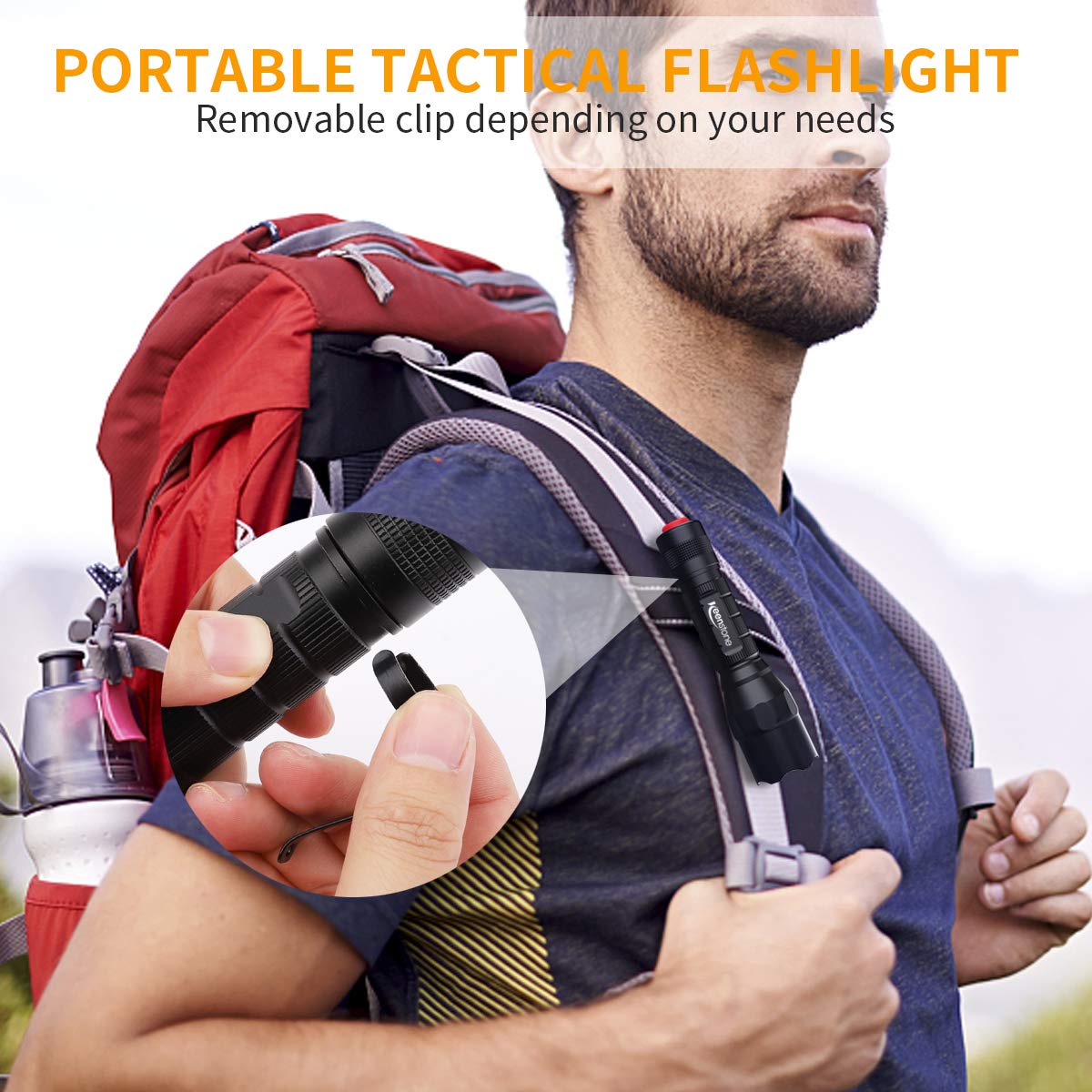 Tactical Flashlight with Picatinny Rail Mount, Keenstone 800 Lumen LED Light Waterproof Tactical Picatinny Flashlight for Home Use or Outdoor Hunting Camping include with Batteries and Portable Clip