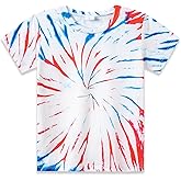 Slurinx Kids Red White & Blue Tie Dye Style Shirts Boys Girls 4th of July USA American Flag Firecracker Tees Clothes Size 10