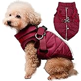 JoyDaog Dog Jacket with Harness,Fleece Lined Warm Puppy Coat for Winter,Soft Windproof Small Dog Vest,Red XS