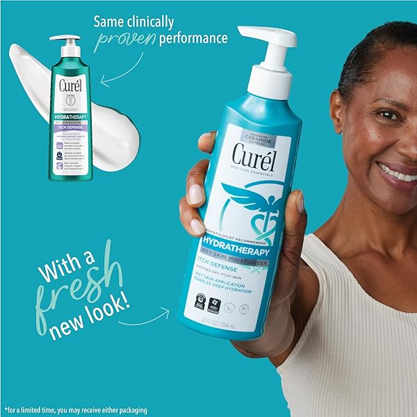 CUREL HYDRA THERAPY, ITCH DEFENSE MOISTURIZER, WET SKIN LOTION, WITH ADVANCED CERAMIDE COMPLEX, VITAMIN E, & OATMEAL EXTRACT, HELPS TO REPAIR MOISTURE BARRIER, 12 OZ