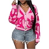 Milumia Women's Y2k Color Block Cropped Cardigan Sweater Button Down Open Front Short Cardigans