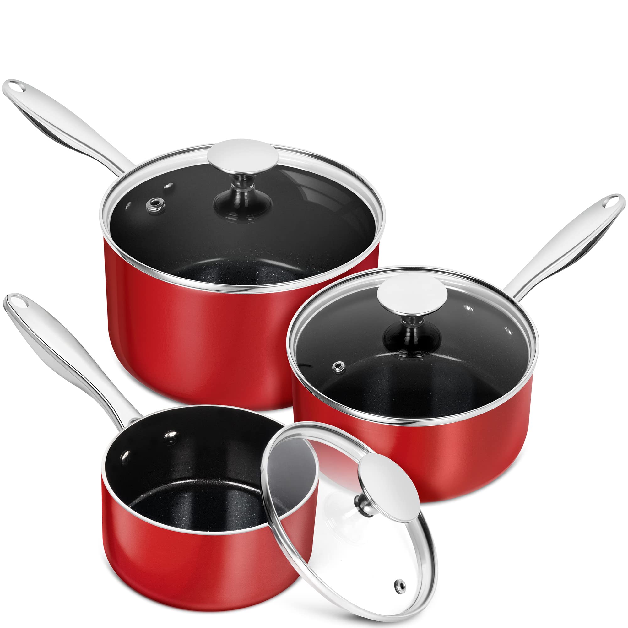 MICHELANGELO Set di padelle per salsa, pentole con coperchio, casseruola con coperchio, pentola smaltata con coperchio, set di pentole antiaderenti con manico in silicone, adatta al forno, colore