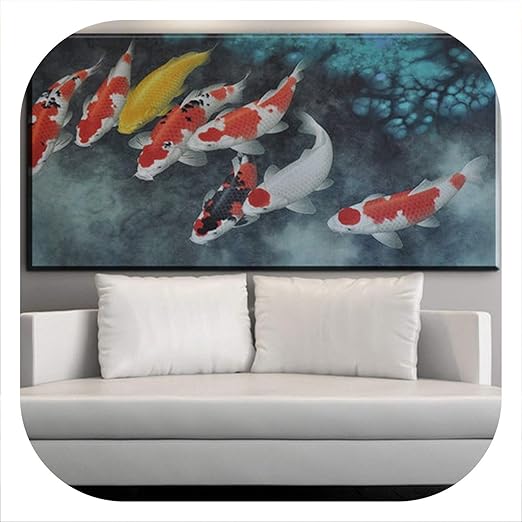 Cu Twice Chino Koi Lotus Lona Feng Shui Del Paisaje Pintura Animal