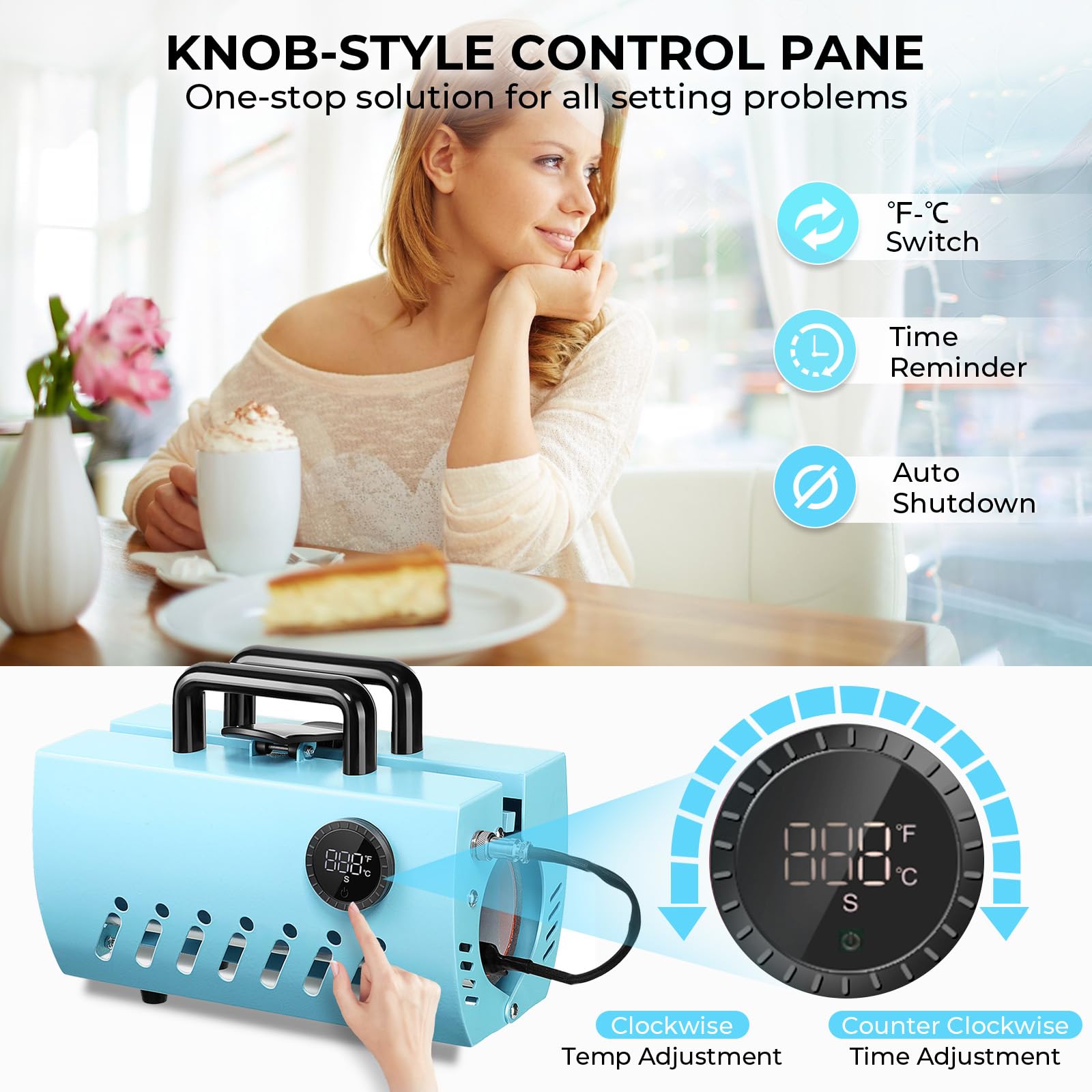 Whubefy Tumbler Press Mug Press for 11-30OZ Sub Tumbler Glass Jar Can Coffee Ceramic Mugs,Cup Heat Press with Heat Tape, Gloves Sublimation Paper,Tumbler Heat Press Machine,Blue