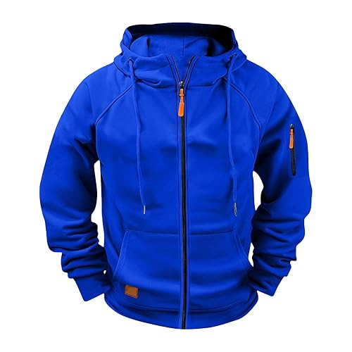 Hoodies for Men UK Zip Up Cargo Zipper Hoody Sweatshirts Long Sleeve Plain Pullover Tops Combat Tactical Sweatshirt Workwear Blue