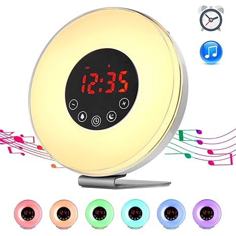PowerLead Sunrise Alarm Clock- Digitaler Wecker Sonnenaufgang Simulation,lichtwecker Sonnenaufgang mit 7 Farben und 7 Klänge,