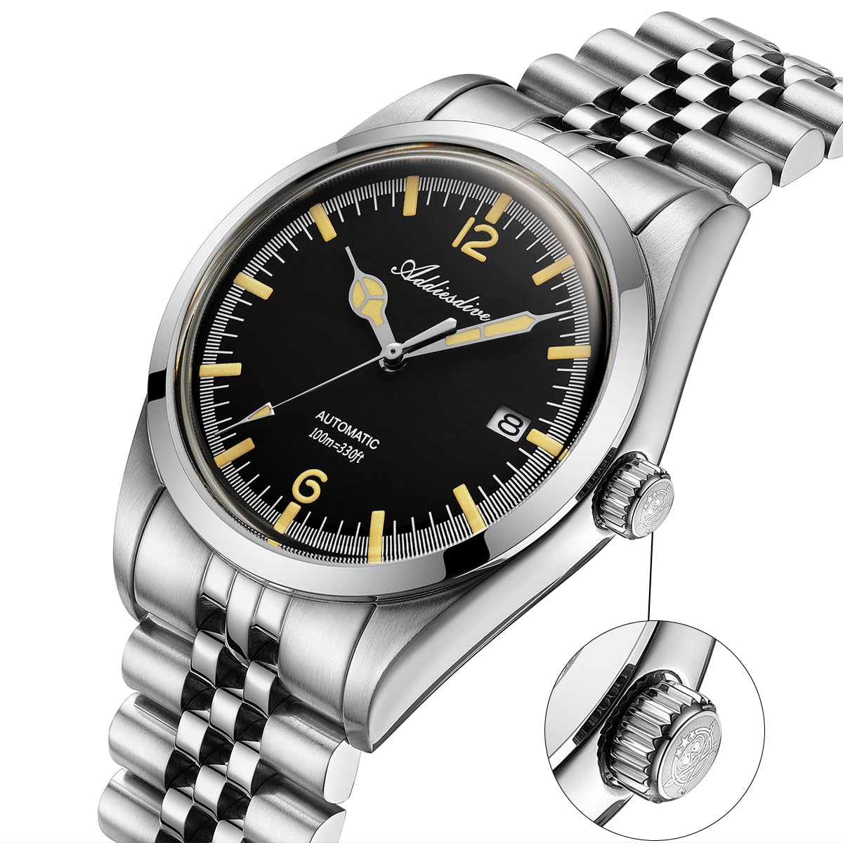 ADDIESDIVE 39 MM Luxury Mechanical Watch for Men Automatic NH35a Matte Black Dial Convex Glass Retro Luminious Steel