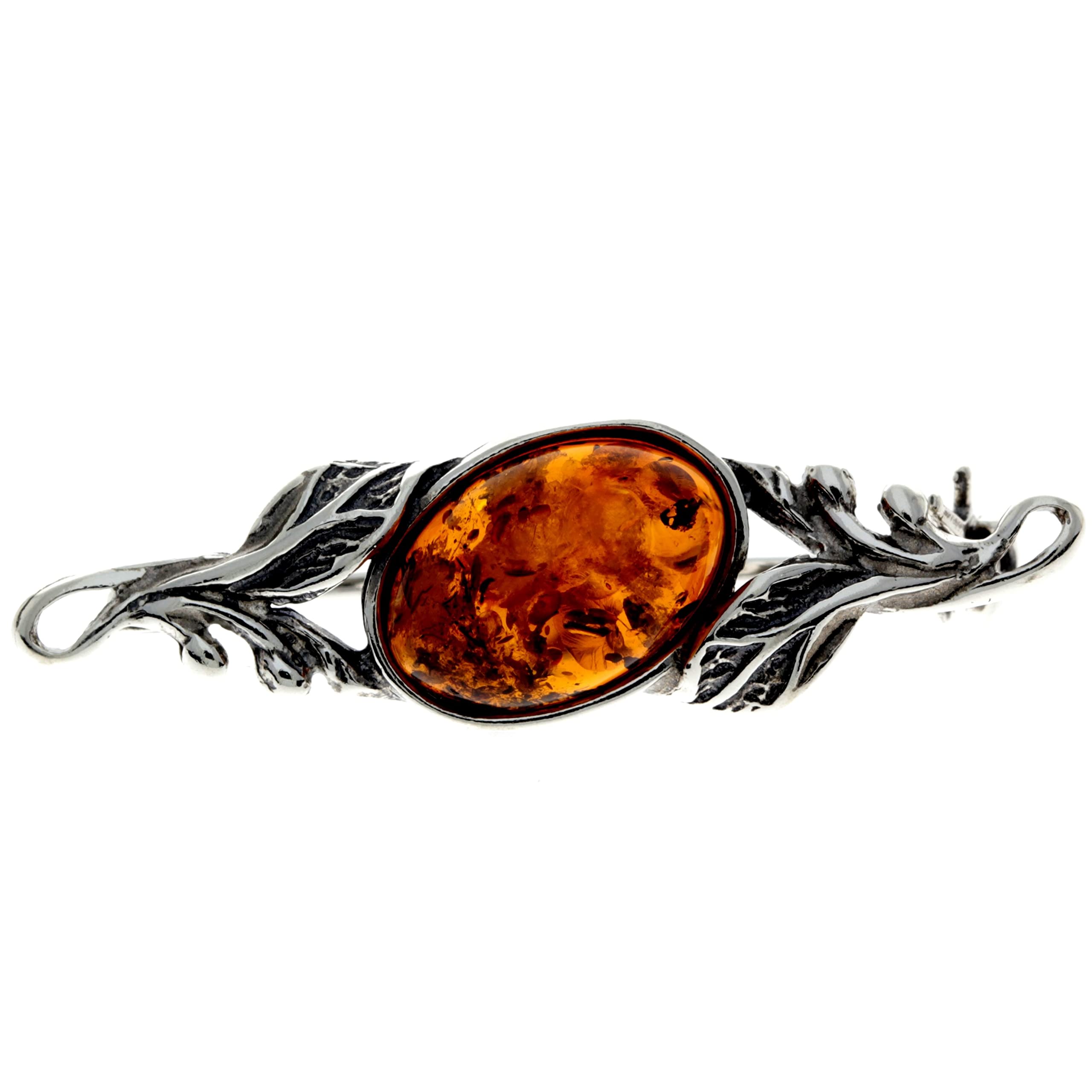 Oval Genuine Cognac Baltic Amber & Sterling Silver Classic Brooch - 4022 — image 1