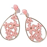Flower Teardrop Earrings Boho Raffia Earrings Cute Floral Dangle Earrings Trendy Statement Jewelry for Women