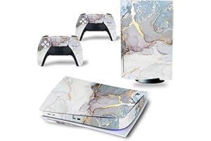 ROIPIN PS5 Skin Disc Edition Console and Controller, PS5 Stickers Vinyl Decals for Playstation 5 Console and Controllers, Disk Edition(Gray Marbling)