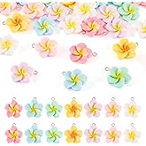 Sparkeads 28 Pcs Resin Flower Charms Plumeria Flower Beads Summer 3D Hawaii Mini Floral Beach Pendants for Jewelry Making Bracelet Earring Necklace Keychain Women DIY Crafts Fairy Garden Home Decor