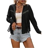 SOLY HUX Women's Faux Suede Fringe Trim Long Sleeve Open Front Cardigan Jacket Western Concert Outfits