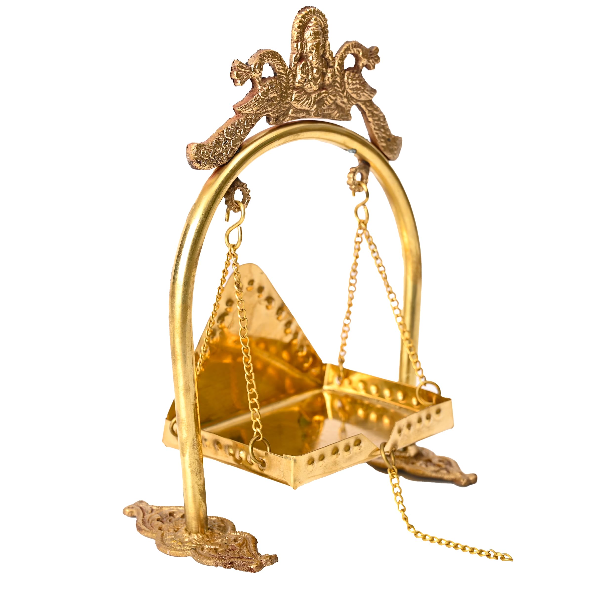Tarini Gallery Brass Laddu Gopal Jhula Krishna Palna Swing Indian Pooja Items for Temple Puja Ghar Home Festival Janamasthmi Decor Decoration and Gifting (Height :- 9")