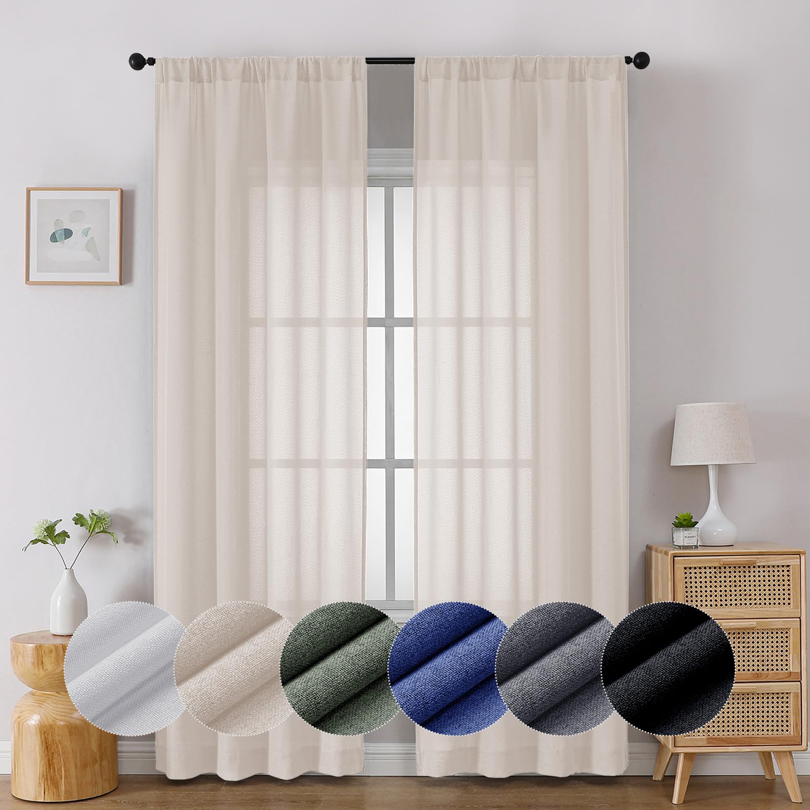 Photo 1 of Lecloud Serena Semi Sheer Linen Curtains 84 Inch Length, Lightweight Curtains for Living Room, Light-Filtering Rod Pocket Solid Curtains for Bedroom (Each 40 W x 84 L, 2 Panels Set, Linen)