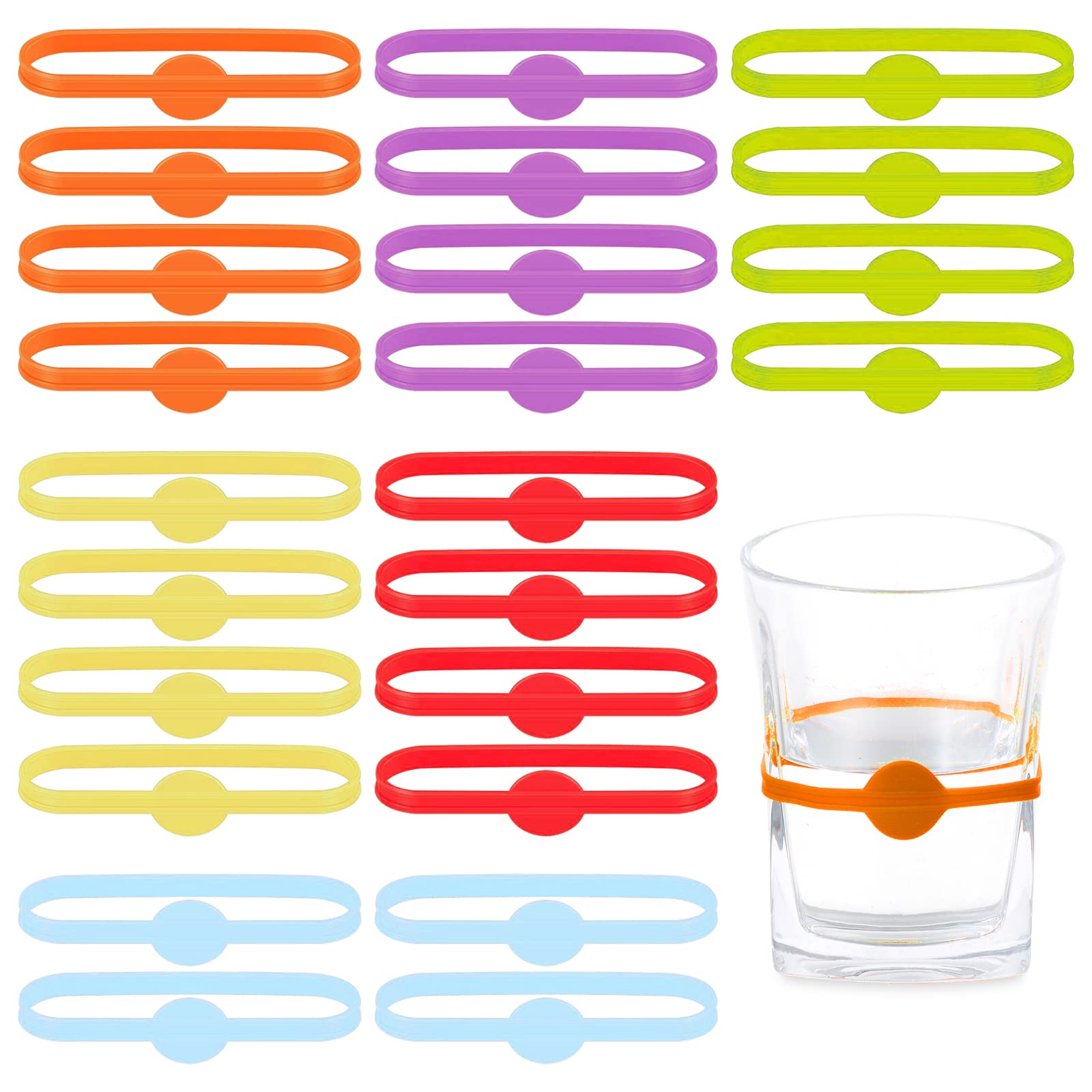 YUTOU Silicone Drinking Markers Colourful Glass Markers Party Wine Glass Markers Wine Markers Silicone Glass Markers Reusable Cup Markers for Wine Glass, Cocktail Glass, Drinking Glass Pack of 24