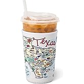 Swig Life Medium Iced Cup Coolie, Standard 22oz Iced Coffee Cup Insulator Sleeve with Handle, Neoprene Insulated Coolie Keeps Drinks Cold (Texas)