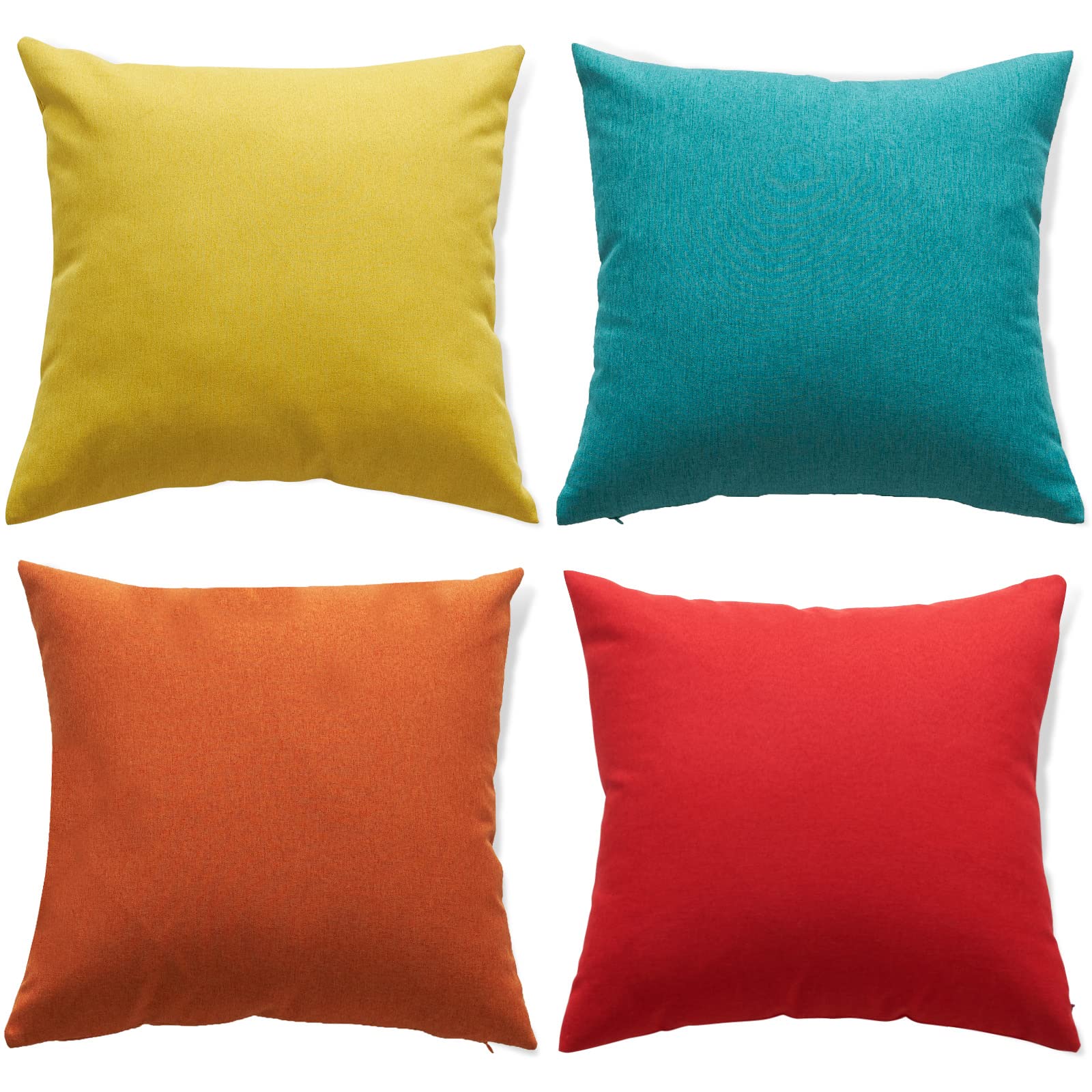 Pack of 4 Outdoor Cushion Cover,Waterproof Throw Pillow Covers,Decorative Pillow Cases Solid Polyester Farmhouse Linen Square Pillowcases for Patio Balcony Couch Sofa Garden 18x18 Inch,Multi-Color-A