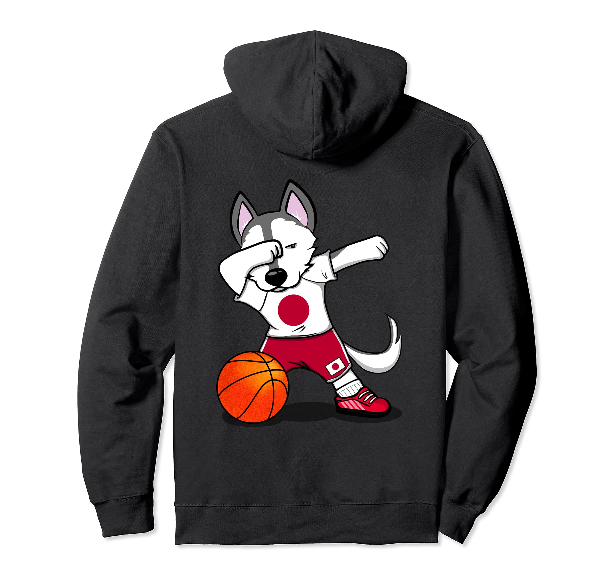 Dabbing Husky Japan Basketball Fans Jersey - Japanese Flag Pullover Hoodie