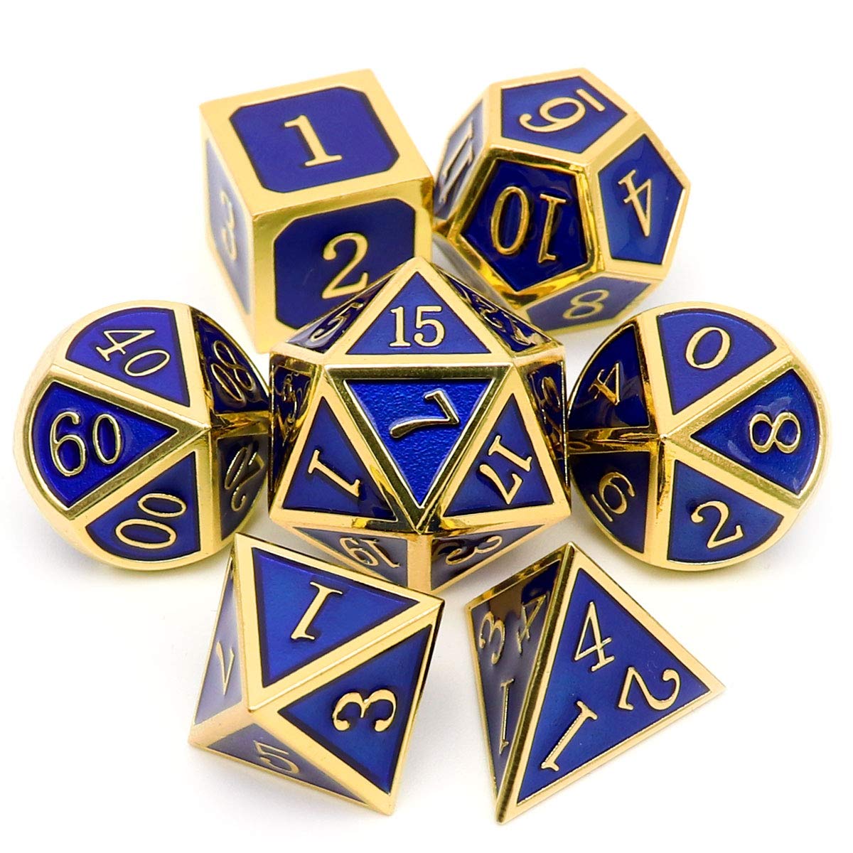 Haxtec Metal Dice Set D&D Polyhedral DND Dice for Dungeons and Dragons RPG Table Games-DND Dice Gold Navy Blue — image 1