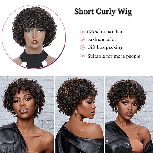 Short Curly Wigs for Black Women Brazilian Virgin Human Hair Wigs