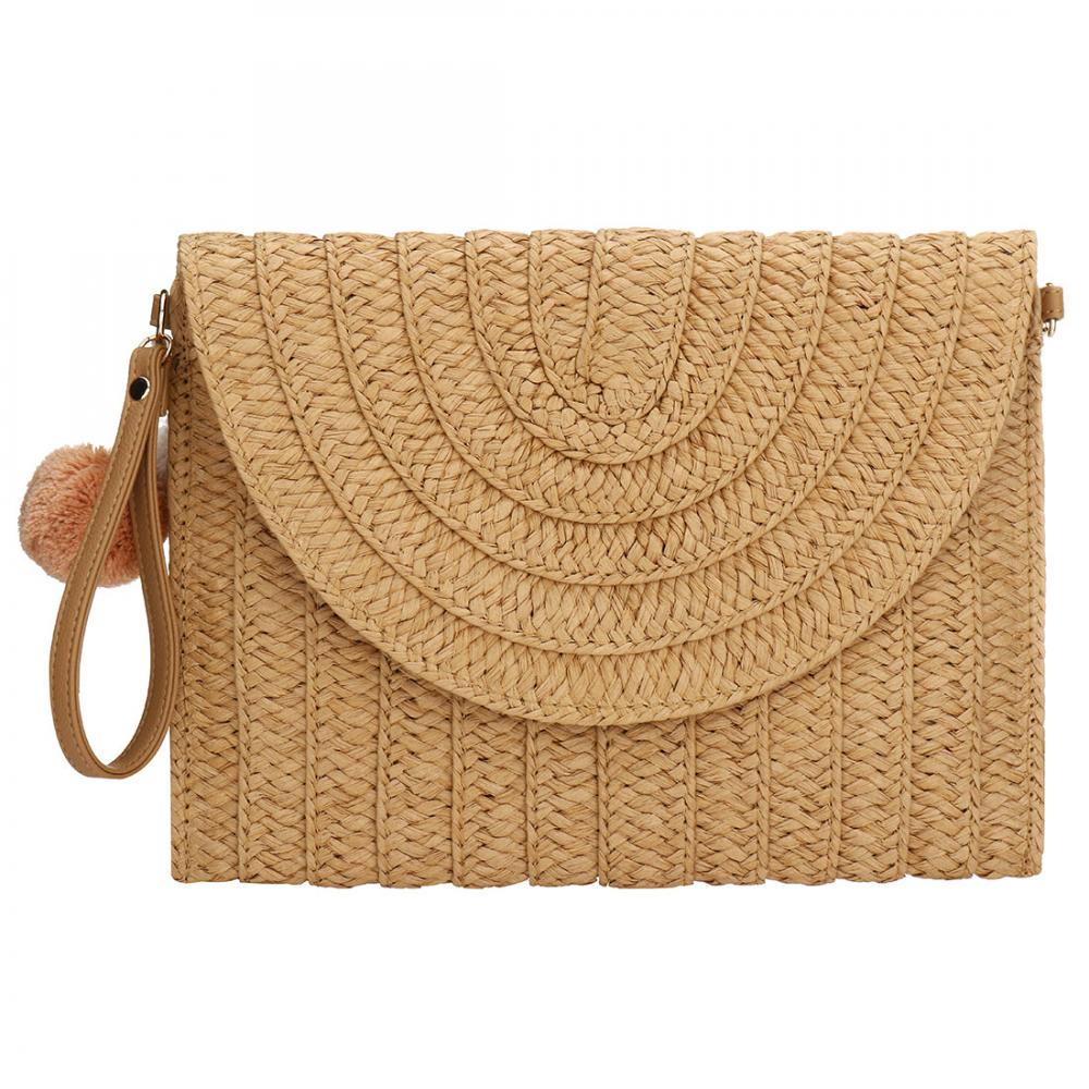 Verus Women Straw Purse Clutch Bag, Summer Straw Shoulder Woven Rattan Handbag Bags Beach Shoulder Tote Handbags (Light Brown)