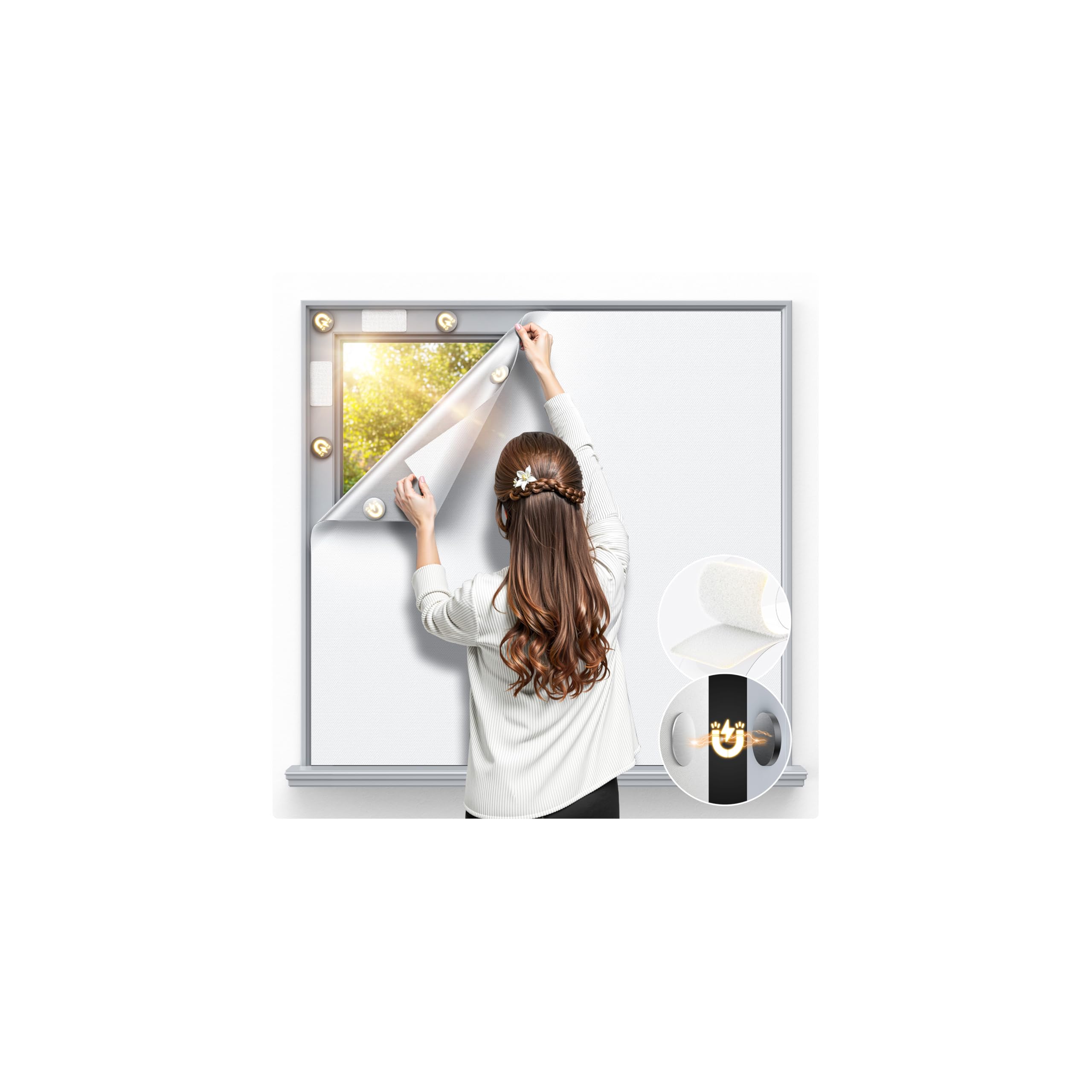 magnetic blackout window cover 100" x 58" portable blackout curtains for bedroom, temporary black ou