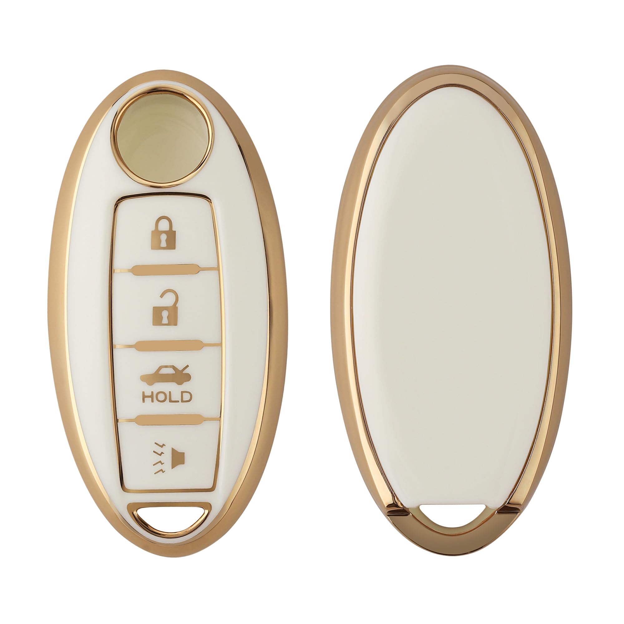 kwmobile Key Cover Compatible with Nissan 4-button car key - Car Key Fob Case Protector - White/Gold