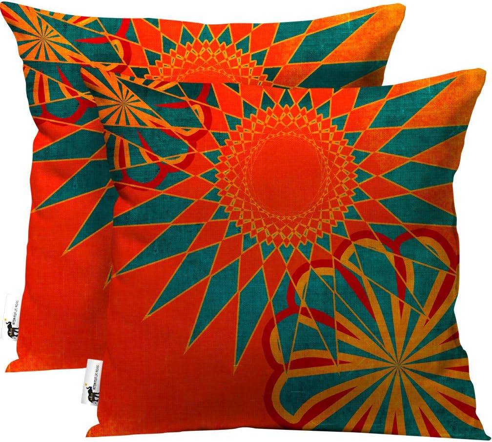 West Indies Handmade Boho Outdoor Throw Pillows - Set of 2 - Orange Indoor/Outdoor Moroccan Pillows (20"x20" - Large)