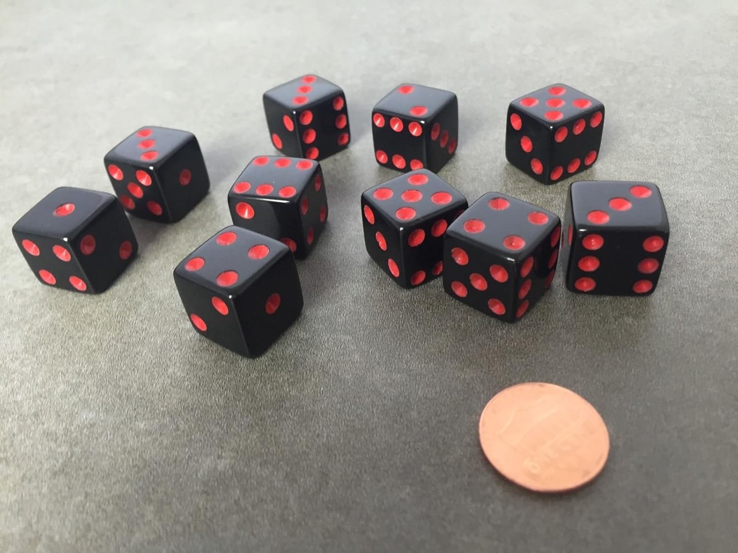 Set of 10 Six Sided D6 16mm Standard Dice Die Black with
