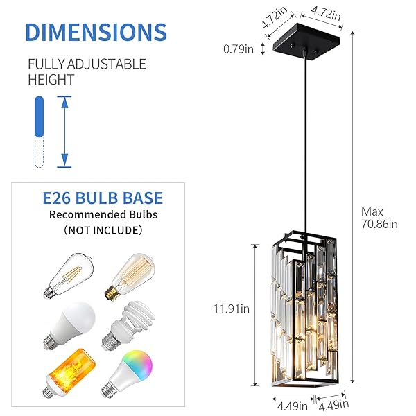 FDPBY BLACK PENDANT LIGHTING MODERN PENDANT LIGHT, MINI CRYSTAL CHANDELIERS,ADJUSTABLE PENDANT LIGHT FIXTURE FOR KITCHEN ISLAND DINNING ROOM BEDROOM (3 PACK)
