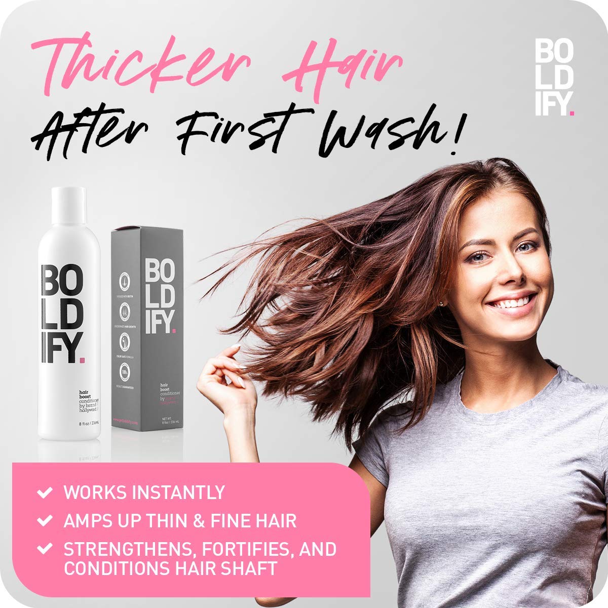 BOLDIFY Hair Boost Thickening Conditioner - All Natural Volumizing for Fine Hair, No Sulfates, Biotin Conditioner For Hair Growth, Hair Loss Conditioner Instantly Stimulates Thicker & Fuller Hair-8oz: Beauty