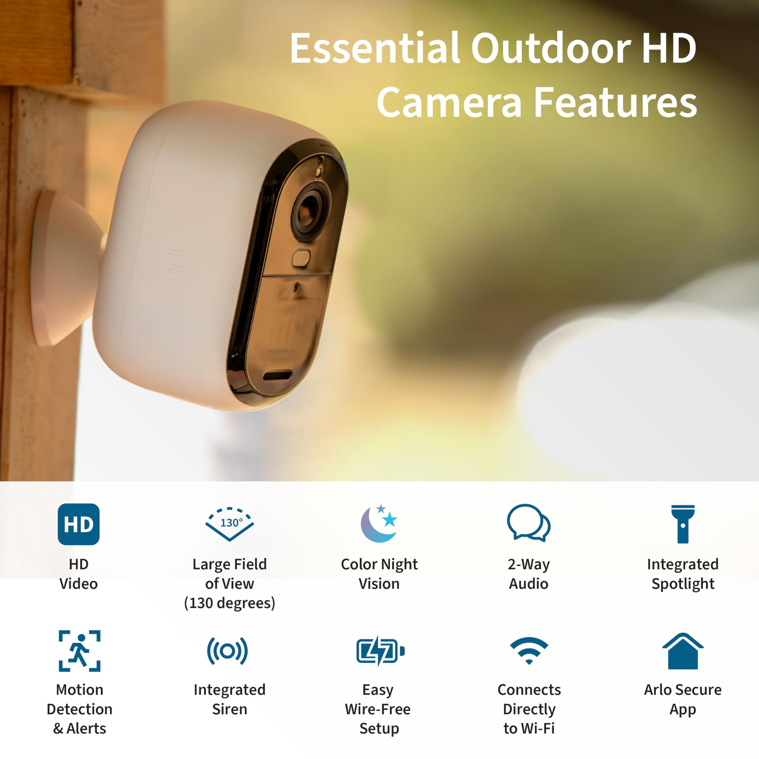 Arlo Essential Security Camera 1080p HD | Outdoor - Indoor | 2nd Gen | Wireless with Spotlight, 2-Way Audio, Color Night Vision, Live Stream, Real Time Notifications, Wide Angle - White, 2 Cameras