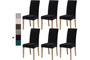 DREAHOTEXTIL Velvet Dining Chair Covers,Dining Room Chair Covers Set of 6,Stretch Kitchen Chair Cover,Soft Washable Dining Chair Cover,Parsons Chair Slipcovers Protective,for Home,Restaurant,Banquet(Velvet Black)