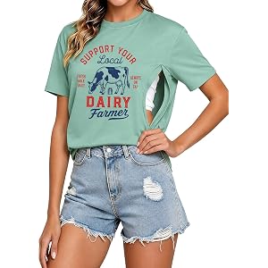 Eatbook Breastfeeding Shirts for Women Zip Nursing Cute Maternity Mama Tops | Nursing Shirts for Breastfeeding,Friendly Zip N