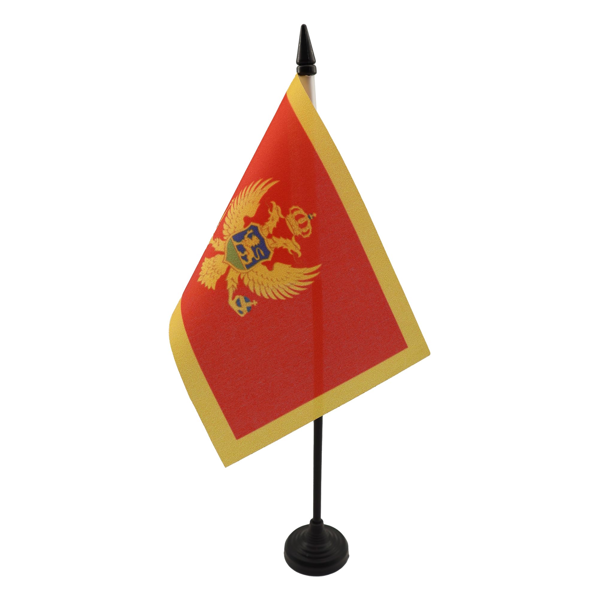 AZ FLAG - Montenegro Table Flag 4'' x 6'' - Montenegrin Office Mini Banner 100% Polyester 15 x 10 cm - Mini Desk Flag with 10'' Pole and Black Plastic Base