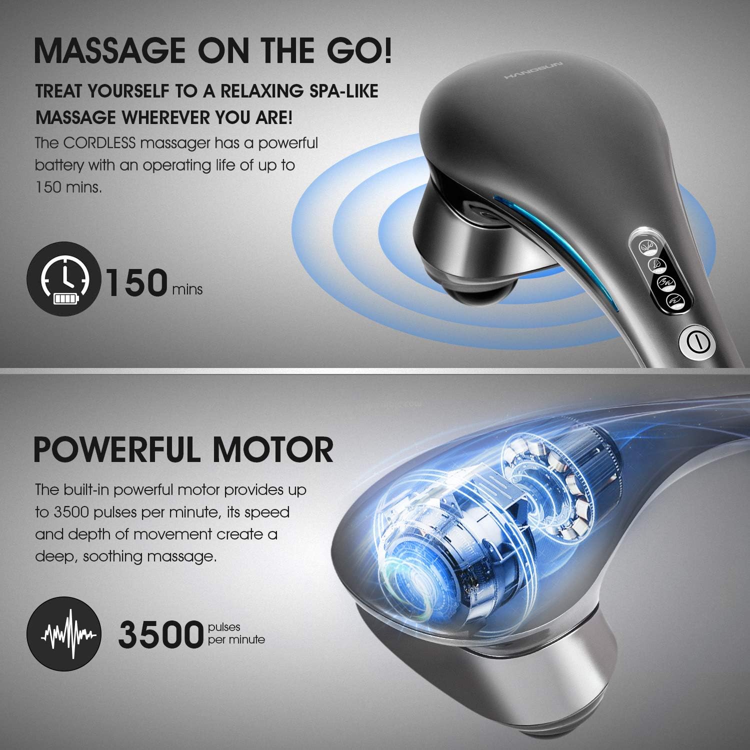 Hangsun Cordless Neck Back Masssger Handheld Deep Tissue Percussion