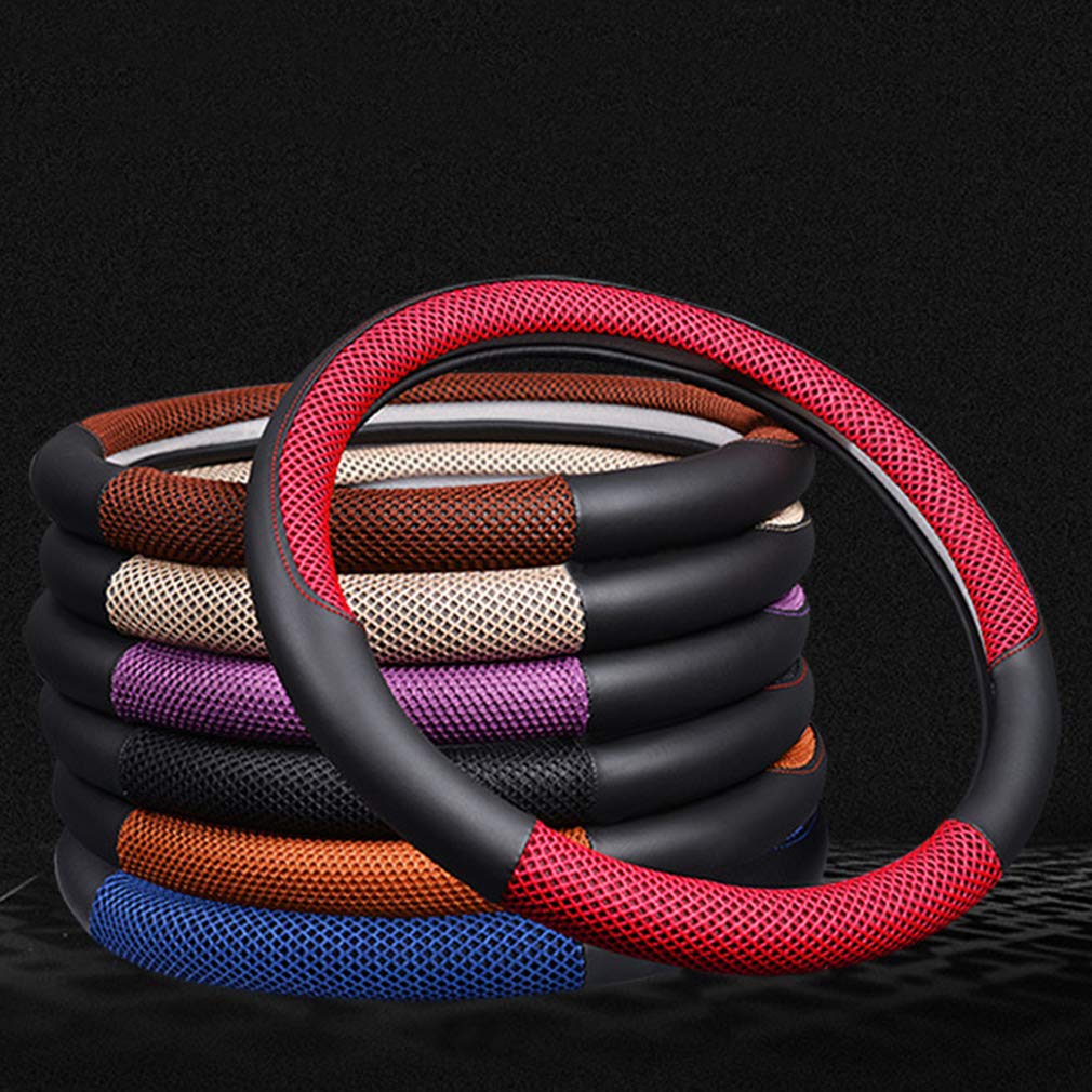 LucaSng Black Microfiber Leather and Ice Silk Fabrics Car Steering Wheel Cover Fit 14.56”-14.96”