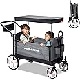 Radio Flyer City Luxe Stroll ‘N Wagon, Grey Push Wagon with Parent Caddy and Internal Storage Pockets, Folding Wagon for 1+ Y