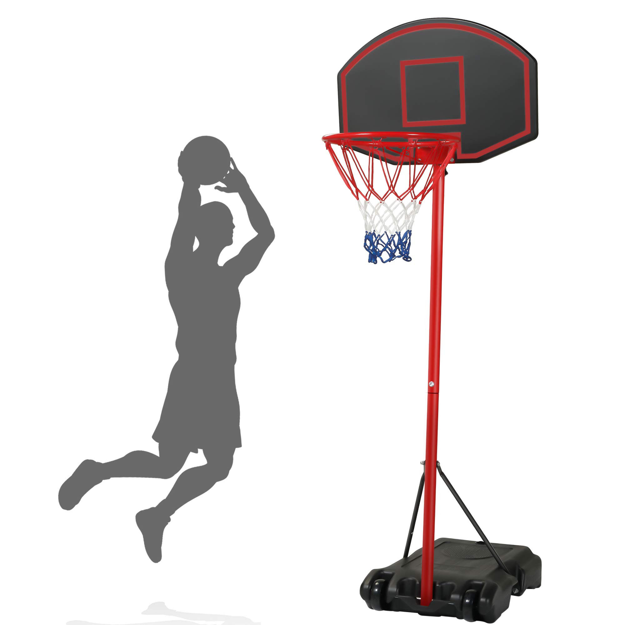 Sandinrayli Portable Basketball Hoop, Outdoor & Indoor Basketball Goal w/ 2wheels, Height Adjustable