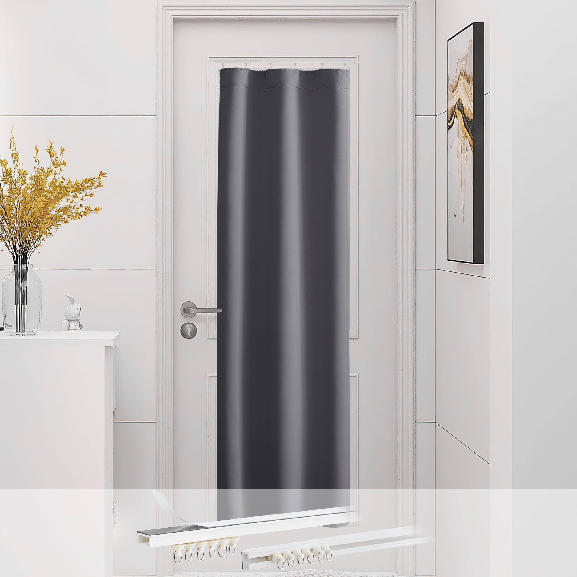 Photo 1 of NICETOWN French Door Curtain for Doorway with Self Adhesive Ceiling Track, Closet Sliding Blackout Thermal Insulated Curtain for Living Room Bedroom Window, 1 Panel, Grey, 25" W x 80" L