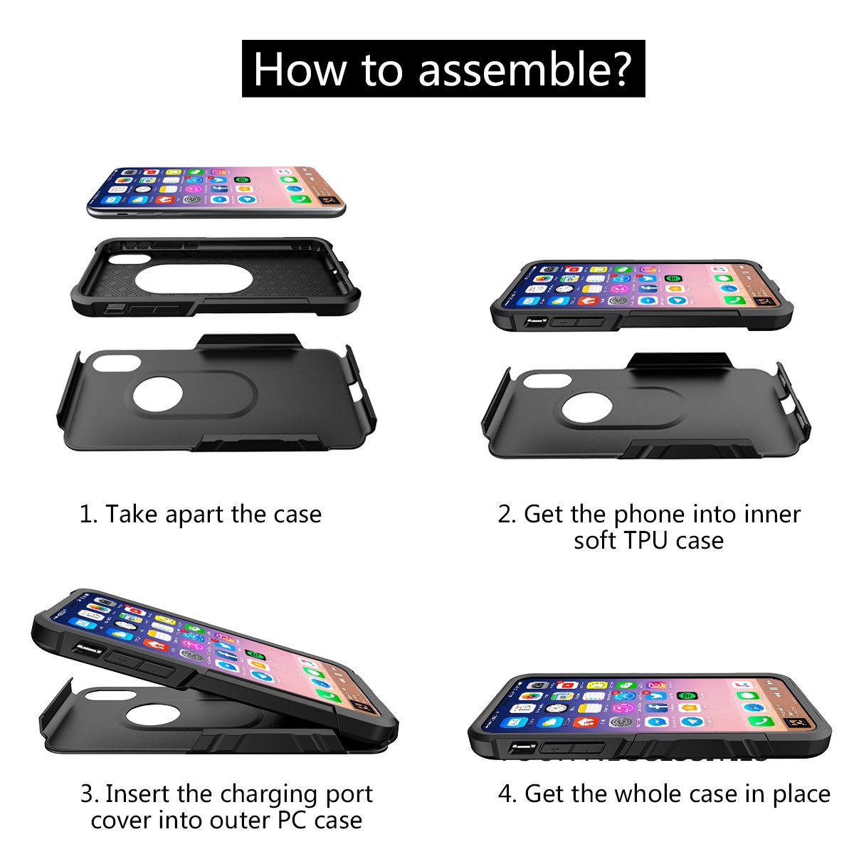 For iPhone X Case / iPhone 10 Case, Sportlink Dual Layer Hybrid Flexible TPU and Hard PC Double Protection Slip-Proof Drop-proof Anti-scratch Cover for Apple iPhone X 2017 (Black)