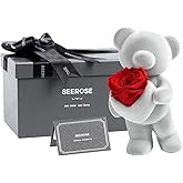 SEEROSE Preserved Roses with Cute Bear, Eternal Real Roses Last for Years, Romantic Flower Gift for Her, Wife, Girlfriend, Valentine's Day, Mother's Day, Anniversary, Birthday (Standing Bear, Red)
