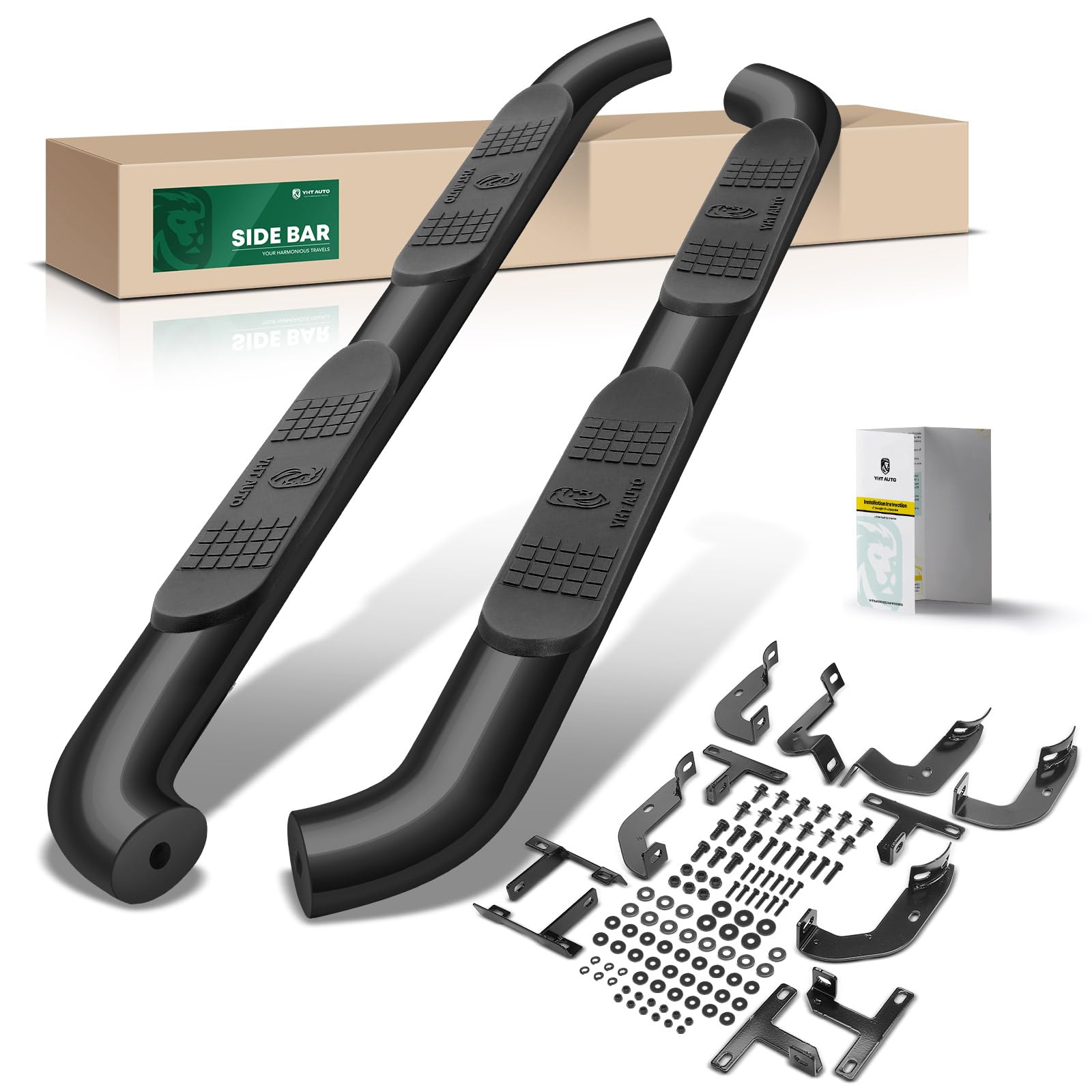 Photo 1 of ***(Minor Damage/ See Notes For Details)***YHTAUTO 4 Inch Running Boards Side Steps Fit Jeep Wrangler JL 2018-2026 (Incl.21-24 4xe; w/Fender Vent), 4-Door SUV, Oval Bent Ends Carbon Steel Black Powder, Cab Side Step Rails Exterior Accessories