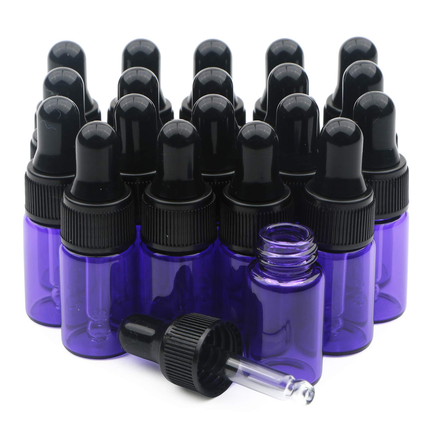 Unxuey 20pcs 3ml Purple Glass Essential Oil Dropper Bottles with Pipettes Dropper Refillable Empty Vials with Black Screw Cap Perfume Mini Portable Fragrance Cosmetic Bottles