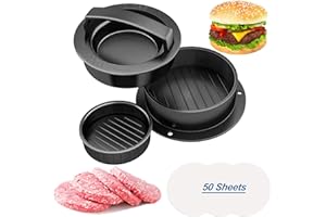 Stuffed Burger Press, 3 in 1 Burger Press Patty Maker with 50 Patty Papers, Hamburger Patty Maker for BBQ Grilling, Non-Stick